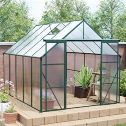 Double Door Polycarbonate Greenhouse Raised Base And Ancho, Heavy Duty Walk In Greenhouses For Outdoor Backyard In All Season - Green