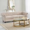 Chesterfield Style 3 Seater Sofa With Deep Button Tufting - Beige - Image 5