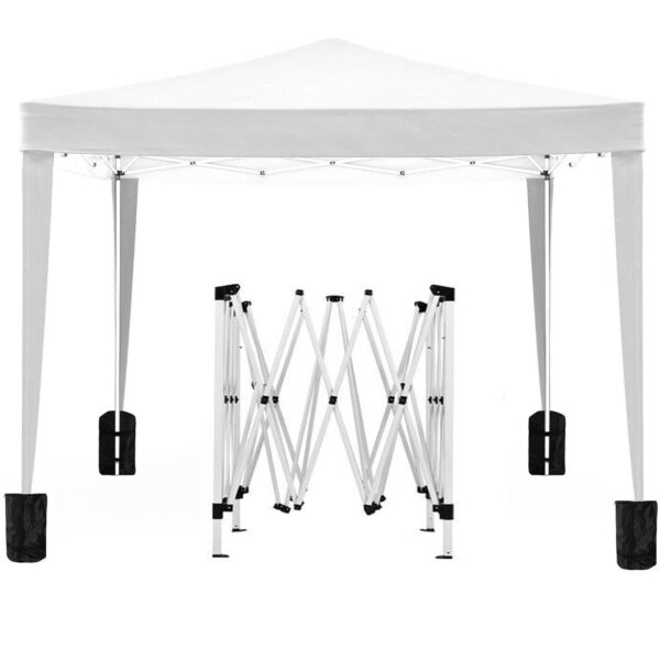10'X10' Folding Canopy With 4 Removable Sidewalls Outdoor Event Shelter UPF 50+ Gazebo Portable Tents For Parties Beach Camping Wedding Ez Pop Up Canopy 4 Pieces Weight Bag + Carry Bag - White
