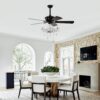 52" Crystal Shade Ceiling Fan Lamp, 3 Speed, 4 Timing, 5 Reversible Blades Crystal Ceiling Fan, 5 Pieces X E12 (No Include Bulb), Hand Pull Chain - Matte Black - Image 4