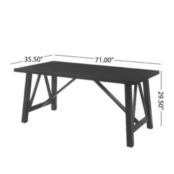 Farmhouse Style Dining Table With Wood Like Top - Matte Black
