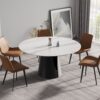 59.05" Modern Artificial Stone Round Carbon Steel Base Dining Table - White / Black - Image 2
