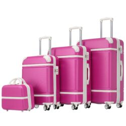 Hardshell Luggage Sets 4 Pieces 20" / 24" / 28" Luggages And Cosmetic Case Spinner Suitcase With Tsa Lock Lightweight - Pink