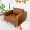 Catherine - Leather Lounge Chair Leather - Brown / Tan - Image 4