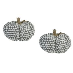 Knite Pumpkin Ornament Decor For Holiday Harvest Festival Fall Festival & Thanksgiving (Set of 2) - White / Gray