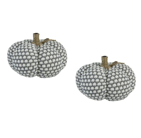 Knite Pumpkin Ornament Decor For Holiday Harvest Festival Fall Festival & Thanksgiving (Set of 2) - White / Gray