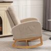 Accent Rocking Chair With Footrest High Back Rubber Wood Rocking Legs Bedroom Living Space - Beige - Image 9