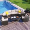 9 Pieces Outdoor Half-Moon Patio Sofa Set, Round Sofa Set, Modern Style Sofa - Brown / Beige - Image 9