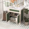 Bathroom Vanity Cabinet With Ceramic Sink Combo Set, Frame Modern Bathroom Storage Cabinet With Height Adjustable Shelf - Beige / Green - Image 2