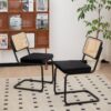 Dining Chairs, Velvet Rattan Side Accent Chairs With Painted Legs, Modern Mid - Century Breuer Designed Chairs, Upholstered Dining Living Room Kitchen Chairs (Set of 2) - Black - Image 2