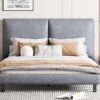 Queen Size Upholstered Platform Bed With 2 Large Headrests And Thick - Gray - Image 14