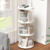 360° Rotating Bookshelf, Small Corner Bookcase, 3 Tier Floor Standing Organizer, Round - Cream White - Image 8