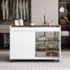 Multi-Functional Storage Island Movable Storage Cabinet Island Vanity Dresser With 3 Side Storage Drawer, A Reversible Top Storage Space And 2 Glass Display Shelves - White - Image 7