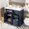 Bathroom Vanity With Resin Sink Combo, Frame Bathroom Storage Cabinet, Freestanding Vanity Set With 3 Drawers & Adjustable Shelf - Blue - Image 2
