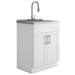 Shaker - Modern, Wide Laundry Cabinet With Faucet And Stainless Steel Sink - White