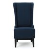 Contemporary Dining Chair With High Back And Birch Wood Legs - Navy Blue - Image 7
