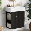 Modern Floating Bathroom Vanity With Ceramic Basin, Perfect For Small Bathrooms, Left Side Storage - Black - Image 19