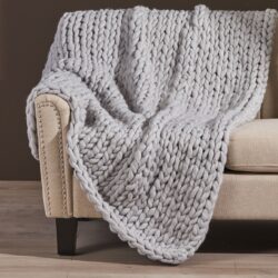 Charming Acrylic Throw Blanket With Knitted Design - Silver