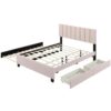 Queen Size Upholstered Platform Bed With 2 Drawers And 1 Trundle, Classic Strip Headboard Design - Pink - Image 4