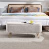 Storage Ottoman Bench For End Of Bed Gold Legs, Modern Ivory White Faux Fur Entryway Bench Upholstered Padded With Storage For Living Room Bedroom - Ivory - Image 6