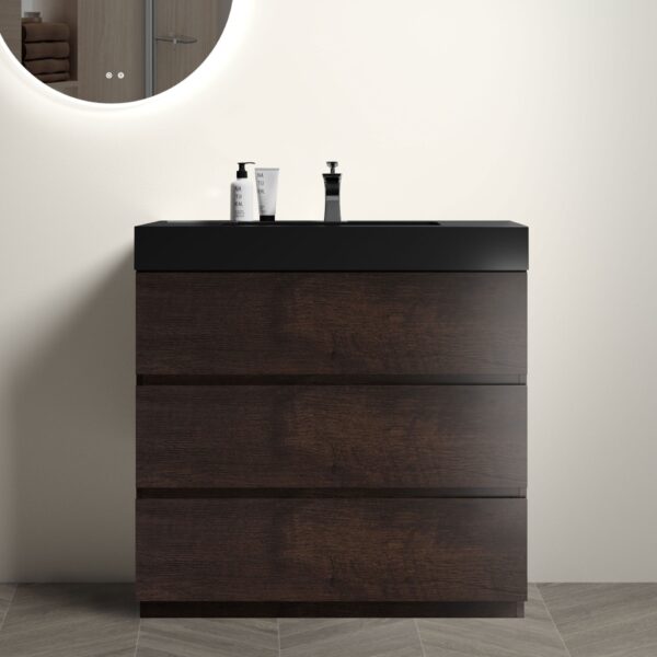 Alice - 36" Bathroom Vanity With Sink, Large Storage Freestanding Bathroom Vanity For Modern Bathroom, One-Piece Sink Basin Without Drain And Faucet - Walnut / Black