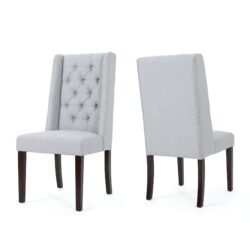 Sophisticated Tufted Dining Chair (Set of 2) With High Back And Birch Wood Legs - Light Gray