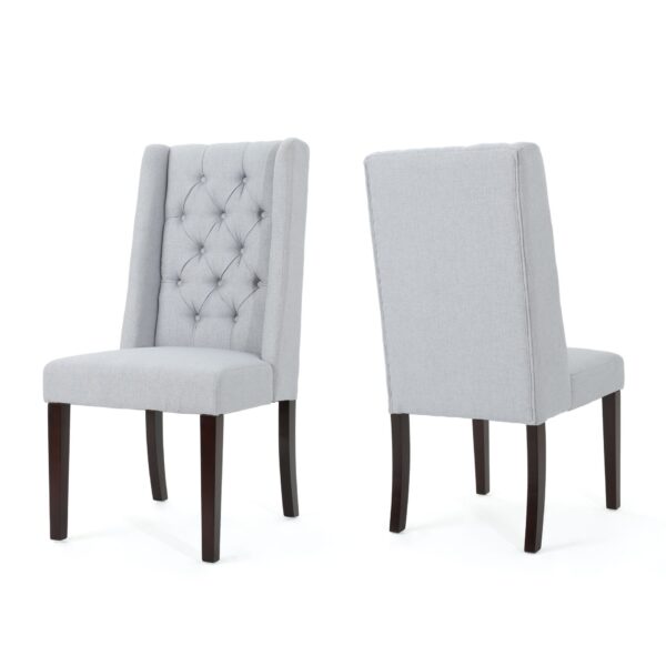 Sophisticated Tufted Dining Chair (Set of 2) With High Back And Birch Wood Legs - Light Gray