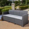 Outdoor 3 Seater Rattan Sofa With Water Resistant Cushions - Gray - Image 9