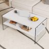 Modern Double Rectangular Coffee Table With Storage Function And Transparent Tempered Glass - White - Image 6