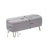 Storage Ottoman Bench For End Of Bed Gold Legs, Modern Gray Faux Fur Entryway Bench Upholstered Padded With Storage For Living Room Bedroom - Gray - Image 3