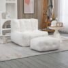 Fluffy Bean Bag Chair, Comfortable Bean Bag For Adults And Children, Super Soft Lazy Sofa Chair With Memory Foam And Ottoman, Indoor Modern Focus Bean Bag Chair For Living Room, Bedroom, Apartment - White - Image 2
