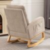 Accent Rocking Chair With Footrest High Back Rubber Wood Rocking Legs Bedroom Living Space - Beige - Image 7
