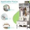 Hall Tree With 6 Hooks And Hinged Lid, Coat Hanger, Entryway Bench, Storage Bench, 3 In 1 Design, For Entrance, Hallway - White - Image 6