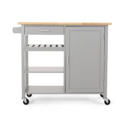 Contemporary Kitchen Cart With Wheels - Gray