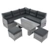 Outdoor Furniture Set Patio Rattan Furniture Set With An Adjustable Table, Recliners With Extendable Side Tables, And 2 Ottomans For Patio, Lawn, Backyard, Pool - Gray - Image 19