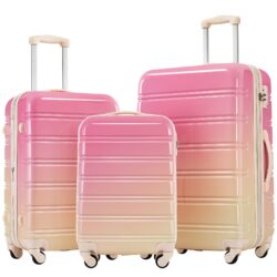 Hardshell Luggage Sets 3 Piece Gradient Color Expandable Suitcase With Spinner Wheels And Tsa Lock Lightweight 20" 24" 28" Available - Pink / Yellow
