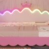 Twin Extending Daybed With LED Lights, Modern Upholstered Princess Daybed With Crown Headboard - Pink - Image 27