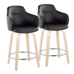 Boyne - Contemporary Fixed Height Counter Stool With Swivel With Round Footrest (Set of 2) - Natural / Black