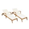 Versatile Chaise Lounge With Wheels Acacia Wood Recliner For Patio - Cream - Image 7