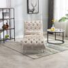 Velvet Chaise Lounge Indoor, Button Tufted Upholstered Chair With Pillow - Beige - Image 5