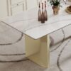 Thick Sintered Stone Composite Tempered Glass Top Rectangular Dining Table With Stainless Steel Base - Gold - Image 6