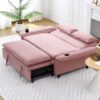 Contemporary Letter Striped Fabric Multi Functional Sofa Bed With Adjustable Armrests And Backrests - Pink - Image 3
