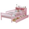 Twin Size Bed With Headboard Storage Rack, 2 Under Bed Drawers, 3 - Side Guardrails For Safety And Security - Pink - Image 18
