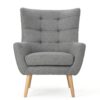 Fabric Club Chair With Rubberwood Legs - Gray - Image 4