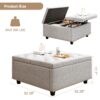 Large Square Storage Bench, Footstool With 2 Storage Doors, Mid - Century Modern Coffee Table For Living Room, Nailhead Inlay - Light Gray - Image 7