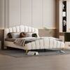 Queen Size Platform Bed With Thick, Stylish Stripe Decorated Bedboard And Elegant Leg - Beige - Image 13
