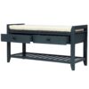 Shoe Rack With Cushioned Seat And Drawers Multipurpose Entryway Storage Bench - Antique Navy - Image 8