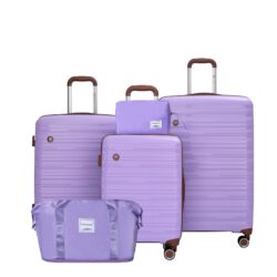 5 Piece Set (20"24"28 +A Travel Bag And A Toiletry Bag), Pp Hardshell Carry On Luggage Set With Tsa Lock Carry On Suitcase Luggage Durable Suitcase - Purple