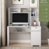 Computer Desk With Hutch & Bookshelf, Wood Executive Desk Teens Student Desk Writing Laptop Home Office Desk With Drawers, 3 Ac Outlets And 2 USB Charging Ports, Study Laptop Table For Home - White - Image 4