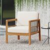 Club Chair With Slat Panel Design - Teak / Beige - Image 8